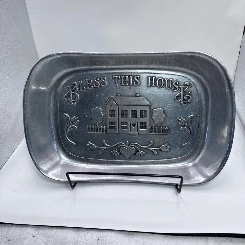 Wilton Armetale Bless This House Pewter Tray Mount Joy‎ PA Metalware 9.25x6.25